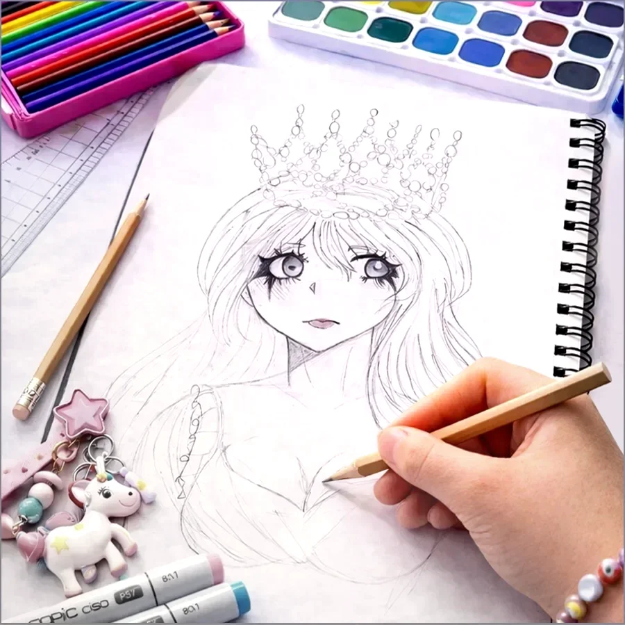 Giovane allievi nell'intento di disegnare un fumetto 