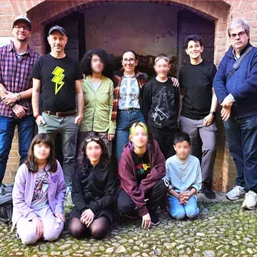 Docenti, troupe e allievi della scuola durante il workshop – Alessandria 2025